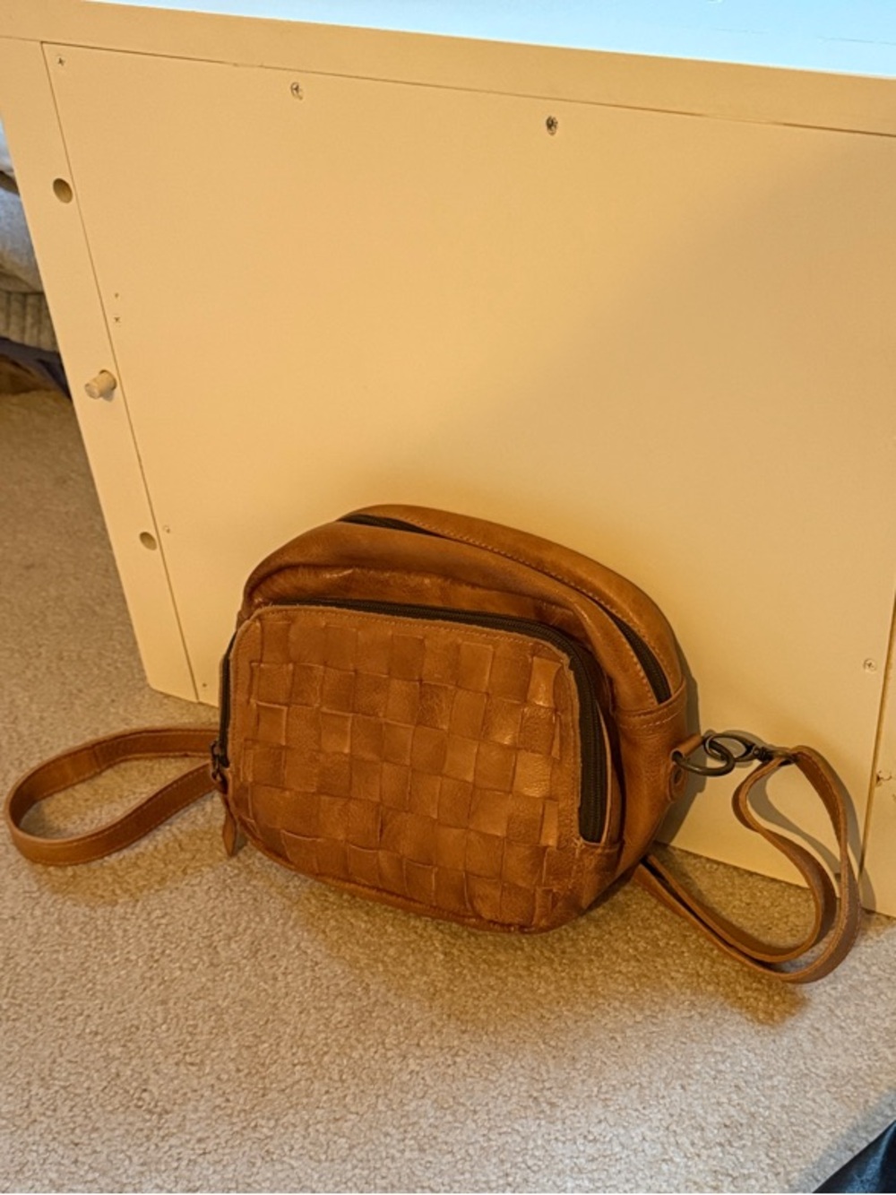 Bed Stu Woven Crossbody Bag in Cognac